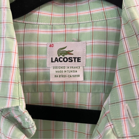 Lacoste Long Sleeves Button Down Shirt light Green plaid Size 40/M - Picture 2 of 9